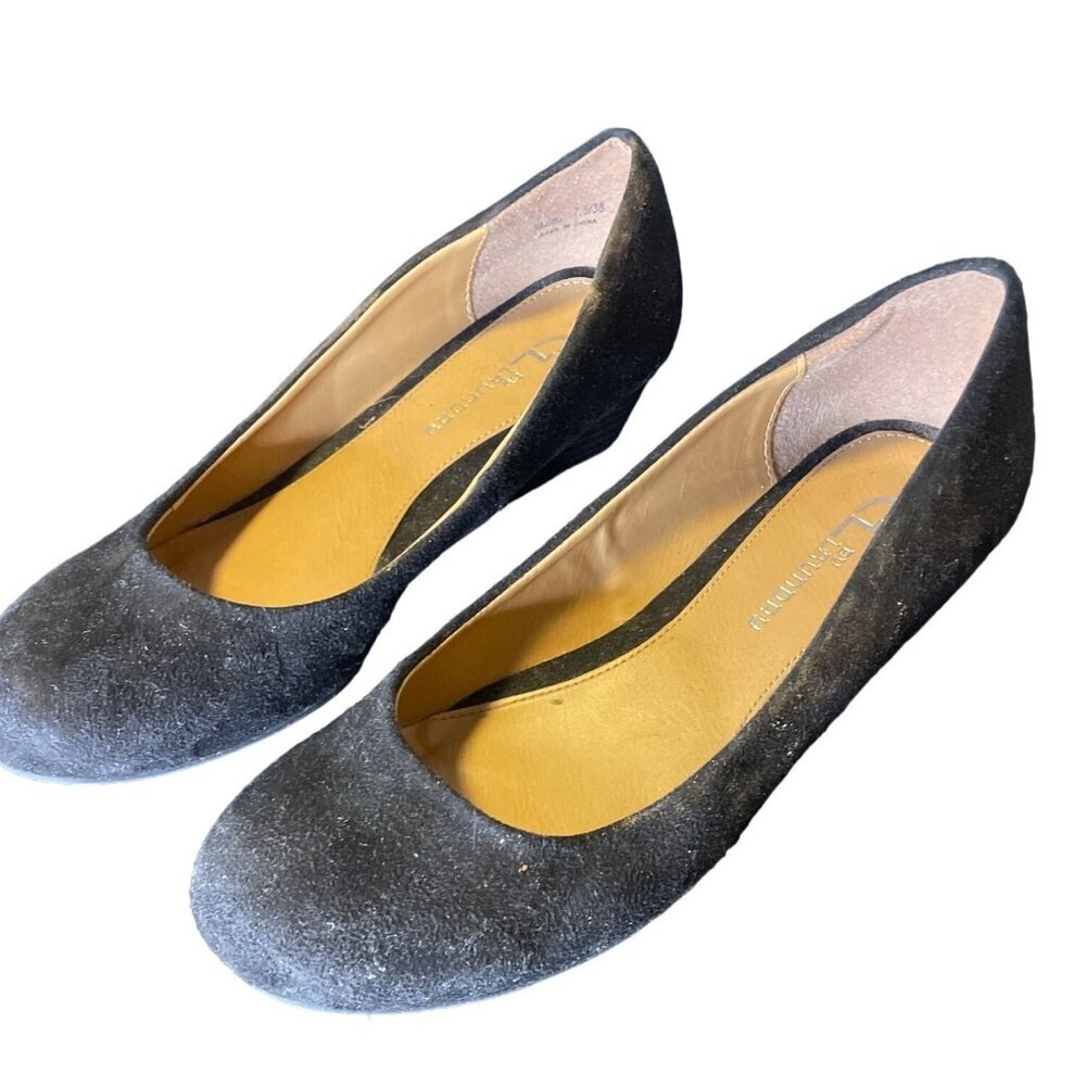 CL Laundry Black Round Toe Wedge Pumps Shoes Sz 7.5